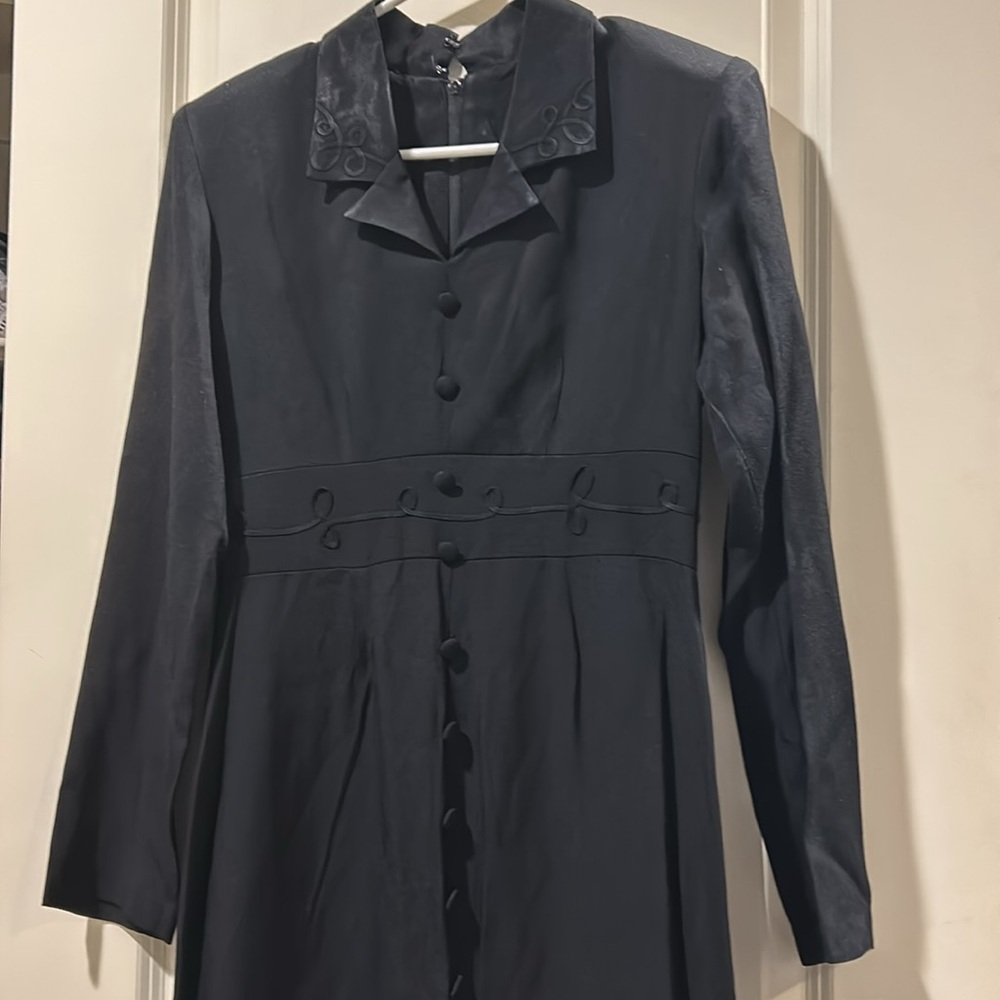 R.J. & Co Vintage collar faux button down/zip long sleeves Maxi Dress black 42P